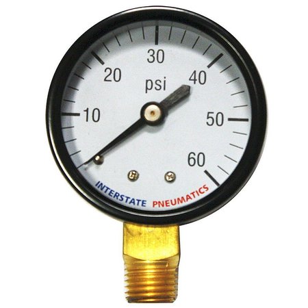 INTERSTATE PNEUMATICS Pressure Gauge 60 PSI 2 Inch Diameter 1/4 Inch NPT Bottom Mount G2012-060